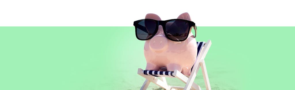 Saving in your 20s, represented by a tanning piggy bank