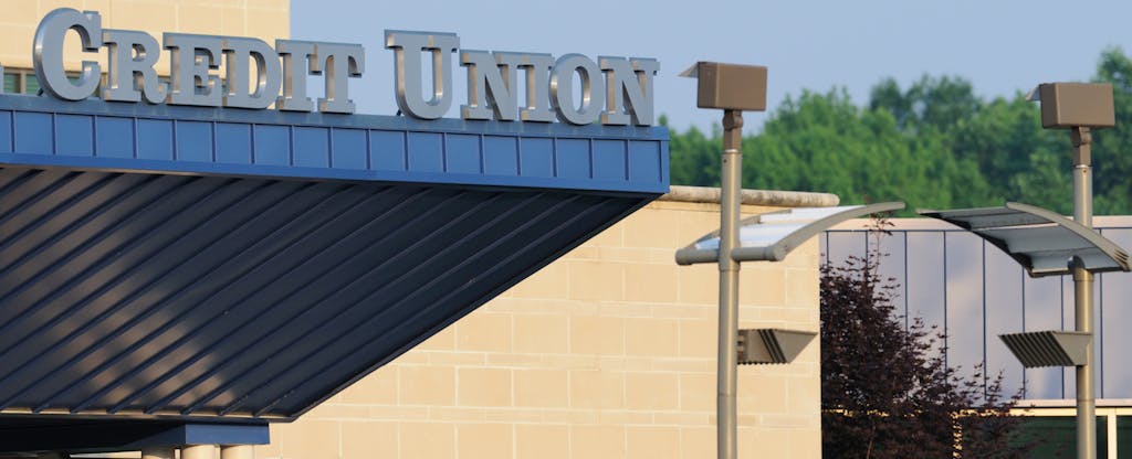 Credit union building with sign, horizontal