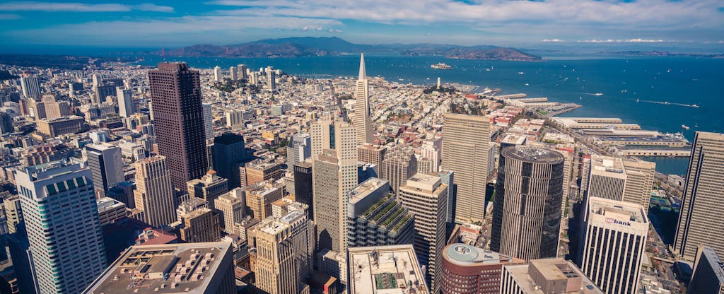 Aerial cityscape view of San Francisco from the Salesforce Tower