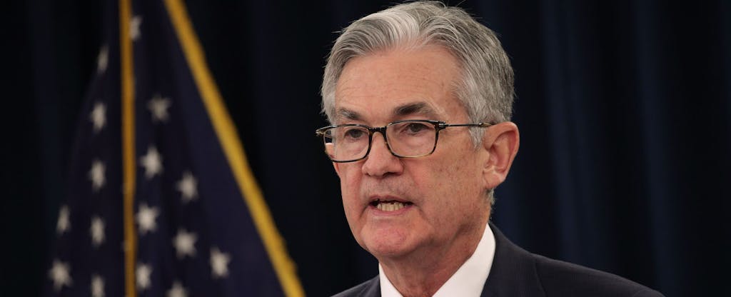 Fed Chairman Jerome Powell speaking at a news conference