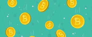Illustrated bitcoin raining down