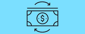 Illustrative representation of a tax refund with two arrows surrounding an image of a dollar bill