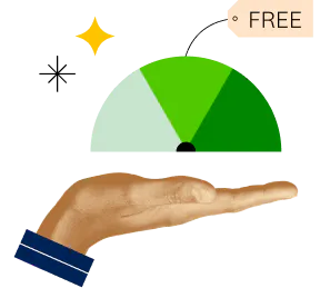 Hand with palm raised upward serving you a free credit score to help you monitor and improve your score