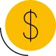 A yellow circle with a money symbol in the middle representing the debt you could pay down to rebound from debt