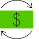 Dollar bill with arrows pointing from one end then back to the other end representing the cycle of inflation