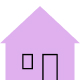 outline of a home with a door and window representing an example home purchased through a mortgage