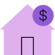 Outline of a house with a dollar sign representing a home secured through a VA Loan