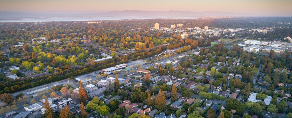 Aerial view of Menlo Park, a city in one of the richest counties in the US