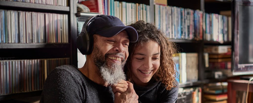 Man and daughter excited.