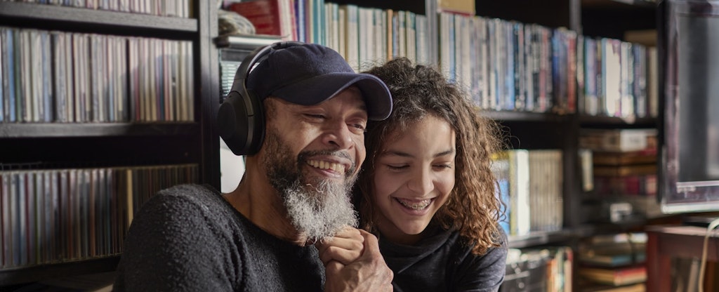 Man and daughter excited.